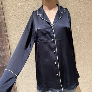 Silk Blouse piping and pearls